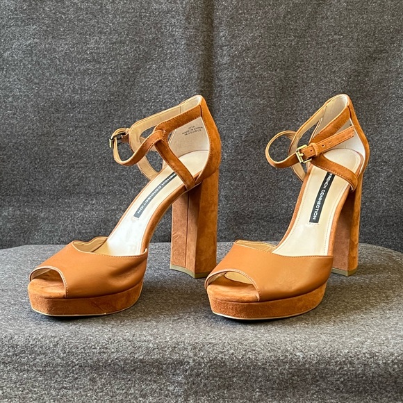 French Connection DITA Tan Leather Platform Heels - Picture 3 of 10